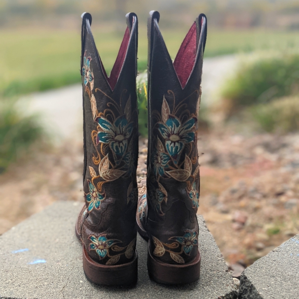 MACIE BEAN M9034 Glitterific brown leather floral embroidery cowgirl boots sz 6 - Picture 4 of 16